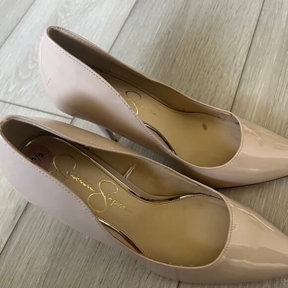 Jessica Simpson 'Oravia' Women's 7.5 Nude Patent Pump Heel Pointed Toe - Picture 5 of 10